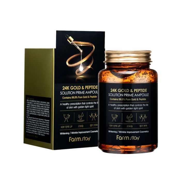 Сыворотка ампульная с золотом и пептидами FarmStay 24K Gold & Peptide Solution Prime Ampoule